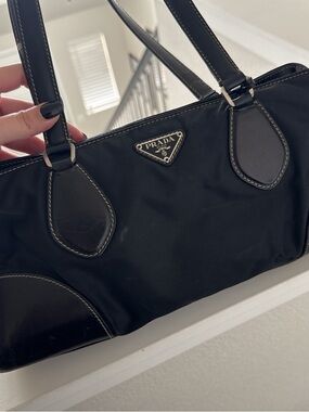 Prada Black Nylon Shoulder Bag with Leather Trim